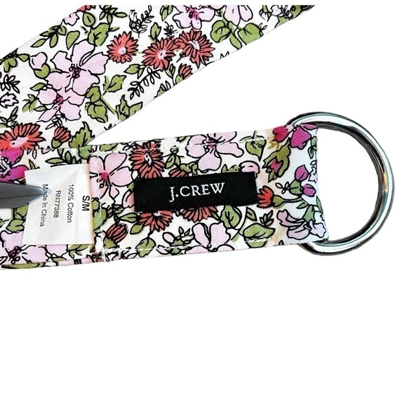J Crew Floral Print Fabric Belt D-RIng Adjustable 100% Cotton Pink Green S/M - Picture 3 of 6